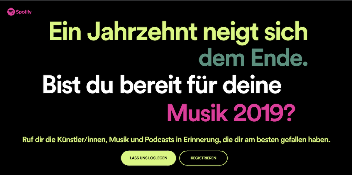 Dein Jahresrückblick 2019 von Spotify - Eingangsbildschirm vor Login.